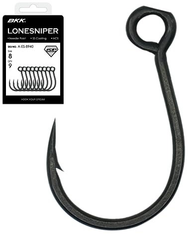 BKK LONESNIPER Single Lure Hook | #4 | 9-Pack | 2X | Saltwater Super Slide Coating | Needle Point | Popping Trolling Stickbaits