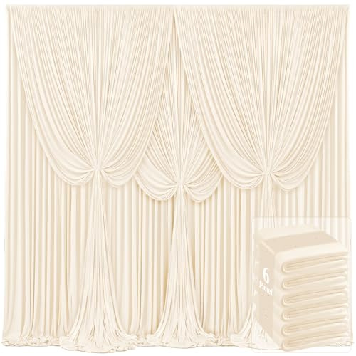 6 Paneele, Champagnerhintergrund, Vorhänge für Hochzeit, Party, faltenfrei, Vorhangvorhänge, Stoffdekorationen, Fotohintergrund, Tuch für Babyparty, Fotografie, Bühnenempfang, 9 m (B) x 3,6 m (H)