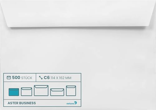 Netuno 500 Kuverts Weiß DIN C6 11,4x16,2 cm hochwertig und stilvoll | 120g Aster Business · festliche weiße Briefhüllen für Einladungen, Grußkarten, Abschluss, Einweihungsfeier & Firmenpost