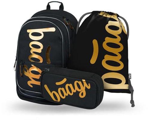Schulrucksack Set Mädchen Jungen 3 Teilig, Schultasche für Grundschule Volksschule, Grundschule Ranzen mit Brustgurt, Ergonomischer Schulranzen (Metallic Bronze)