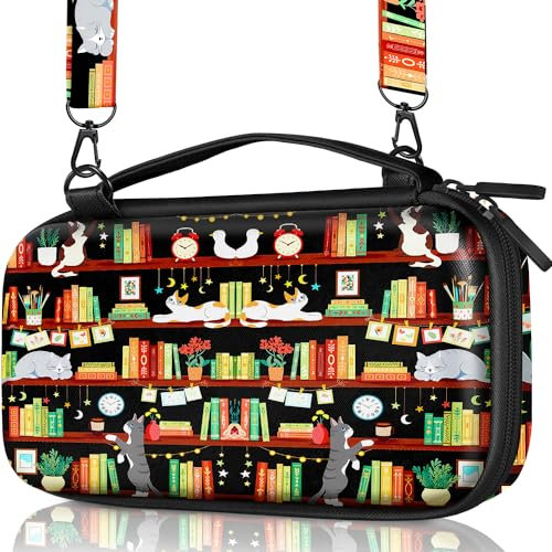 Gurgitat Custodia da trasporto per Nintendo Switch Lite custodie da viaggio custodia rigida protettiva cinturino libreria gatto carino ragazze ragazzi accessori custodia protettiva borsa per Nintendo