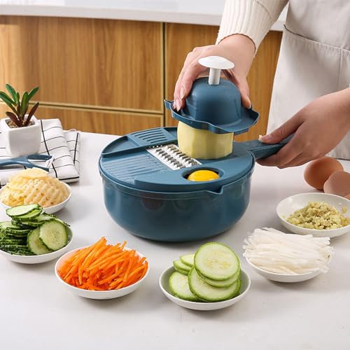MRDEER Vegetable Chopper 12 in 1 Mandoline Vegetable Slicer Salad Chopper Multifunctional Cutter Veg Dicer Salad Potato Juicer Egg Slicer Yolk Separator Pee