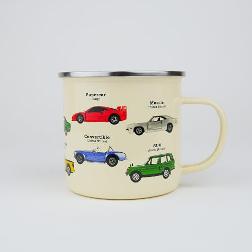 Gift Republic Sports Car Enamel Mug, Outdoor Camping Mug, 500 ml Metal Coffee Cup Men's Gift, Cars