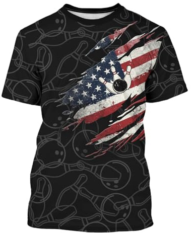NLZI Bowling Shirts American Flag Jerseys for Men 3D Graphic Printed Unisex Short Sleeve Tee
