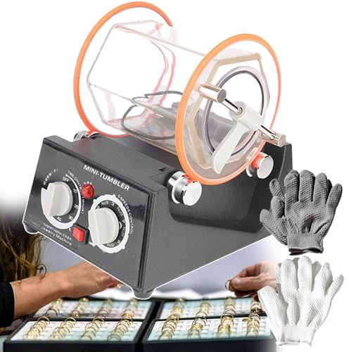 forplubossmmp Mini Tumbler Polisher - 3kg Capacity, Jewelry Polishing Finishing Machine, 80W Stone Tumbler Polisher Machine, Speed ​​Switch 1-5 levels, Barrel Size Diameter 15CM(with 2 Gloves)