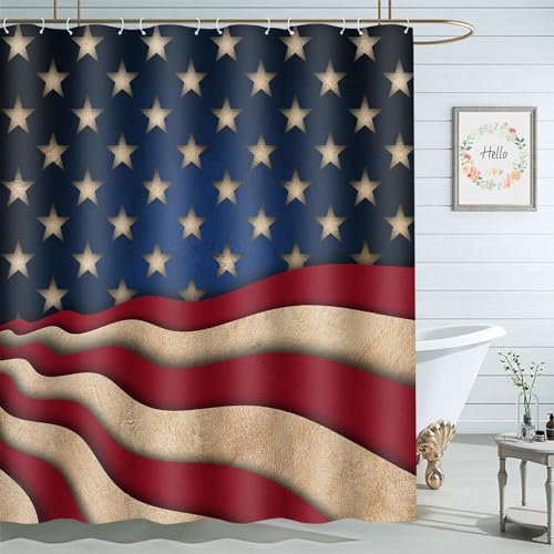 Moslion Duschvorhang mit amerikanischer Flagge, 183,9 x 183,9 cm, Sterne, Streifen, USA, Unabhängigkeitstag, Badezimmer-Vorhänge, Set, Zuhause, wasserdichtes Polyestergewebe mit Haken