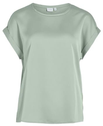 Vila Damen Satin Blusen T-Shirt Kurzarm Basic Rundhals Top Glänzend Tunika Blouse Oberteil VIELLETTE, Farben:Mint, Größe:36