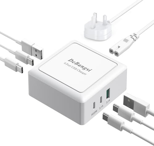 USB Charging Station 50W USB C Plug UK, Fast Charger Multi USB Charger 6 Port Charger Hub Wall Charger Block 4Port Type C Charger Plug for iPhone 16 15 14 13 12, Samsung Galaxy S23 S22, iPad, Pixel