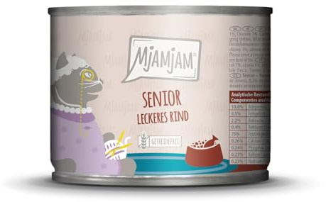 MjAMjAM - Premium Nassfutter für Katzen - Senior – Leckeres Rind, 1er Pack (1x200g), getreidefrei