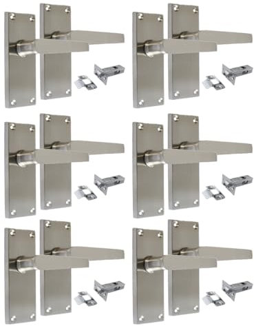 Satin Nickel Straight Door Handle Set - Victorian Style Internal & External Lever Door Handles with Backplate 118mm x 42mm Sets 6