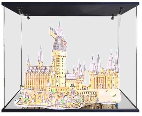 HCAEIOFJ Transparente Acryl-Vitrine für Lego 71043, anwendbar für HP Castle Schaukasten, Geschenk (nur Vitrine) (Spiegel unten + oberes Licht)
