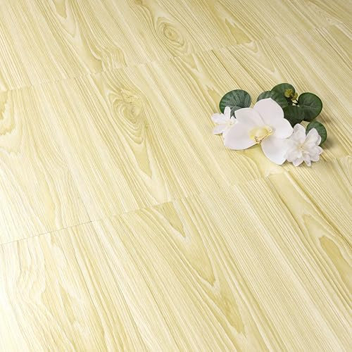 FunStick 30x30CM 30 Pcs Peel and Stick Floor Tiles Yellow Wood Effect Kitchen Floor Tiles Self Adhesive Removable Wood Effect Vinyl Flooring for Living Room Bathroom Stairs Light Yellow Vinyl Laminate
