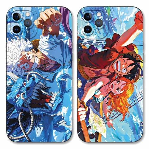 Handyhülle 2 Stück für iPhone 16 pro Hülle 6.3'' Anime Gear 5 Luffy Nami Nika Manga Mode Muster Design Case Kameraschutz Schutzhülle Stoßfest TPU Silikon Weich Ultra Dünn Cover - Schwarz