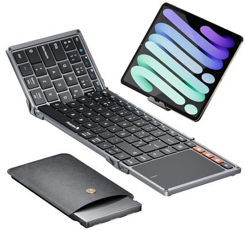 ProtoArc Teclado Inalámbrico Plegable con Touchpad, XK01 TP Teclado Bluetooth Español Portátil para Viajes, Tamaño Completo para iPad, iOS, Microsoft Surface, Android, Windows PC Portátil - Gris