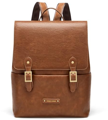 Cnolés Leder Rucksack für Damen Multifunktionaler Vintage Schule Tagesrucksack Weiche Schultertasche aus Leder für Shopping Laptop (gelblich braun)