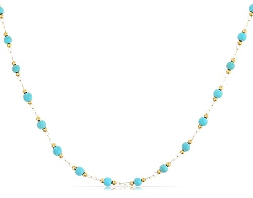 Made by Nami Perlenkette Damen Bunt aus Edelstahl Wasserfester Schmuck Geschenke für Frauen (Türkis)