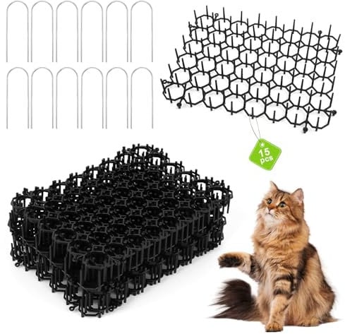15 pezzi Dissuasore per Gatti, Griglie per Spine Contro 15 X 20cm, Tappetino Repellente, Anti Gatti In Plastica, Picchi Rete Anti Gatto per Esterni, Giardino