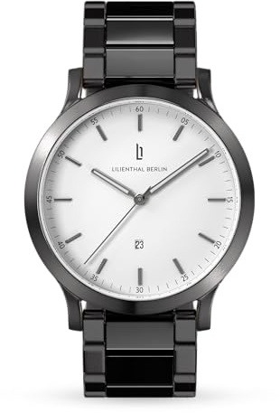 Lilienthal Berlin Herrenuhr Huxley in Dark Silver White – Armbanduhr aus 316L Chirurgenstahl mit einem Quarzuhrwerk & saphirgehärtetem Mineralglas – 40 mm