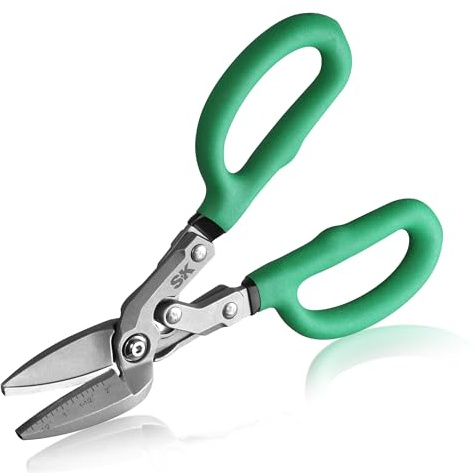 SK 10 Bent Compound Action Tin Snips, Metal Shears with Drop Forged Blades, Heavy Duty Metal Cutter Scissors, Ergonomic Handle for Comfortable Grip