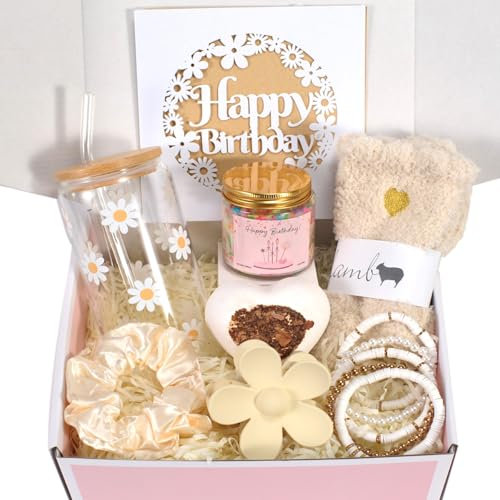 Birthday Gift for Teen Girls, Happy Birthday Box for Girl, Cute Preppy Stuff for Tween Girls, Christmas, Cute Daisy Aesthetic Glass Cups Tumbler Teen Gals Gifts Set 8pcs