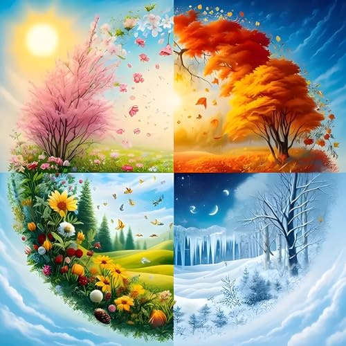 DPHERO 5D Quatre Saisons Diamond Painting Kits, DIY Fantaisie Art du Diamant Painting Kit Complet, Arbre Broderie Kits de Peinture sur Diamant Point de Croix Paint pour Adultes Débutants 30x30 cm