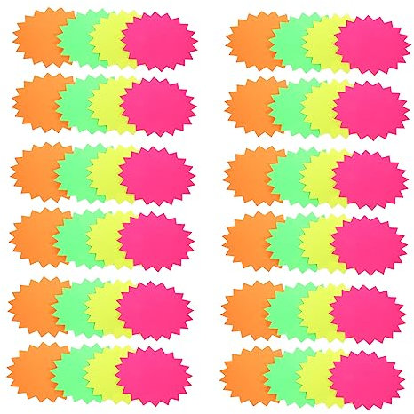OSALADI 120 Stück Fluoreszierende Preisschilder im Explosionsdesign für Supermärkte für Obst Gemüse Lebensmittel und Gelbe Pinke und Grüne Schilder