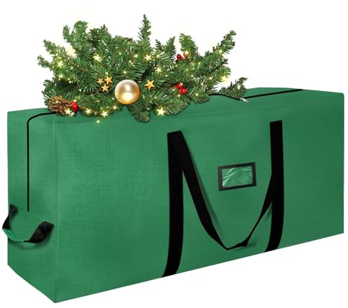 Weihnachtsbaum Aufbewahrung, Weihnachtsbaum Tasche für bis zu 220 cm Weihnachtsbäume, 600D Oxford-Gewebe, Tannenbaum Tasche mit Griff und Reißverschluss Wasserdicht (125 x 51 x 40 cm)，Grün