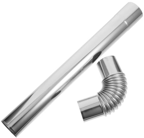 Gatuida Flexible Stainless Steel Chimney Flue Pipe with Elbow Connector High Temperature Resistant Wood Burning Stove Exhaust for Outdoor Camping and Home Heating Easy Installation 22.79X5.89X2.36in