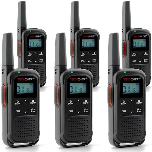 TechSide TS-T3 Go PMR446 Two-Way Radio Walkie Talkies, 16 Channels, 10 km Range, USB-C Charging, with LED Flashlight, 6-Pack