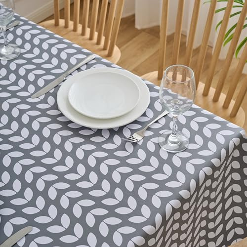 Dehaus® Petal Parade Wipe Clean PVC Table Cloth - Grey, 200 × 140 cm | Oilcloth Tablecloth, Waterproof, Indoor & Outdoor, Wipeable, Garden Table Cover, Table Protector, Plastic Vinyl, Rectangle