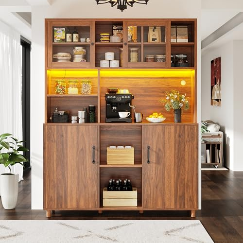Genérico Armarios Altos para el salón (120×40×185cm), Armario de Cocina, Armario de Comedor con cajones, armarios con iluminación LED, Estilo Retro