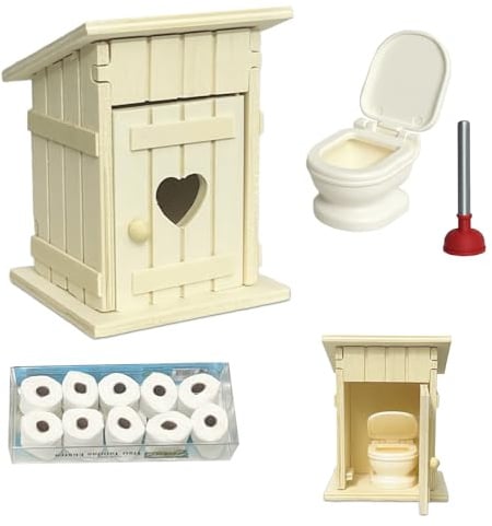 Golgner 13 Stück Miniatur Toilettenhäuschen, Wichtel Toilettenhäuschen aus Holz, Miniatur WC Toilettenhaus, Miniatur Wichtel Zubehör, mit 10 Rollen Toilettenpapier, für Puppenhaus Zubehör