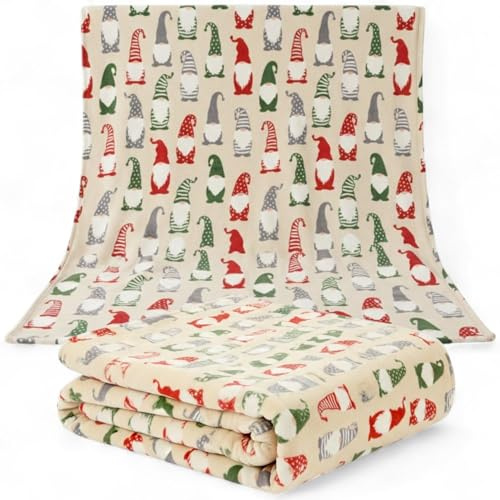 MIJOMA Kuscheldecke Wichtelmotiv 130x170 cm – Weihnachtsdecke aus Fleece – Flauschige Winterdecke mit Weihnachtswichteln – Warm, weich & pflegeleicht