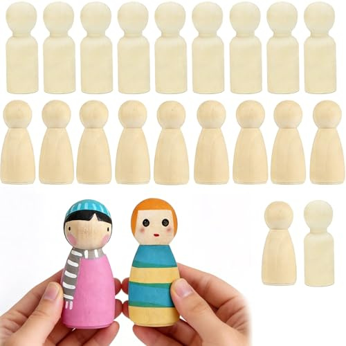 20 Stück Unbemalte Holzpuppen,Natürliche Holzfiguren für Erwachsene DIY Kunsthandwerk – 53mm Kegel Puppenkörper für Malen, Schnitzen und Basteln – Perfekt für Dekorationen für Erwachsene
