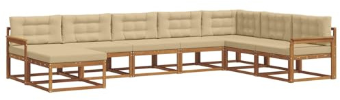 vidaXL Outdoor-Sofagarnitur mit Kissen 8 pcs Natur und Beige, Akazienholz Outdoor Sofa Set, modernes Ecksofa, langlebige Gartenmöbel, Terrassensitz, Lounge für den Hinterhof, Latten-Rücken-Design