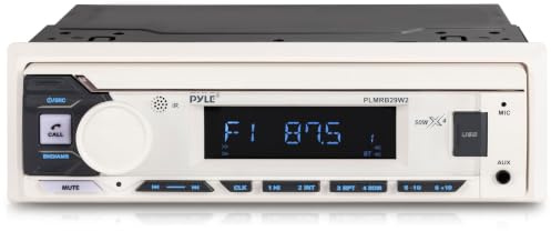 Pyle marinradio Single DIN-mottagare – Bluetooth trådlös streaming, AM/FM-tuner, USB/AUX MP3-uppspelning, handsfree-samtal, fjärrkontroll, RGB-knappar, stänkskyddad stereouppgradering