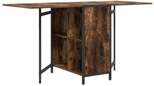 Esstisch aus Holzwerkstoff, geräucherte Eiche, 144x60x75 cm, ausziehbar | Ausziehbarer Mechanismus, 2 eingebaute Regale, wasserfeste Oberfläche, manuell verstellbar