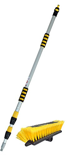 YACHTICON Aluminium Teleskop Stiel mit Wasserdurchlauf 130-300 cm und Waschbürste Deluxe