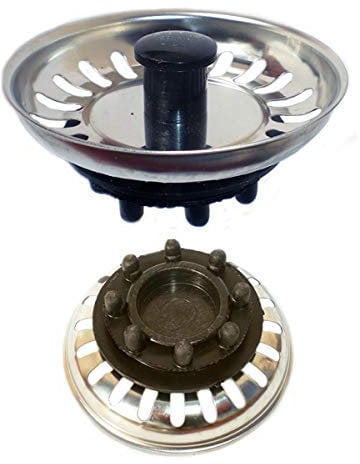 Kibath 200403 Tapón de Fregadero de Acero Inoxidable. con Cierre de Goma/Caucho. Diámetro 8 cm. Acabado en Cromo Brillo y Negro