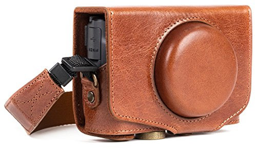MegaGear MG1177 Canon PowerShot SX740 HS, SX730 HS Ever Ready Genuine Leather Camera Case with Strap - Dark Brown