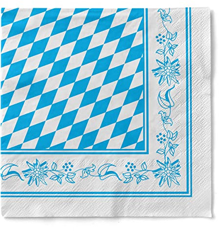 Mank GmbH Bayrische Tissue Servietten 33x33 cm, Premium Einweg Serviette, saugstark perfekt für Partys 100 Stück Oktoberfest Bayern