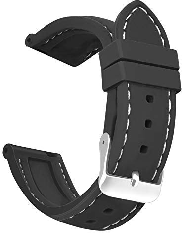 OLLREAR Unisex Caoutchouc Bracelet Montre 8 couleurs 5 tailles 24mm Noir Blanc