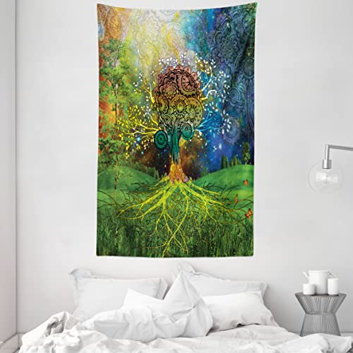 ABAKUHAUS Ethnisch Wandteppich und Tagesdecke, Mutter Erde Theme aus Weiches Mikrofaser Stoff Waschbar ohne Verblassen Digitaldruck, 140 x 230 cm, Grün Blau