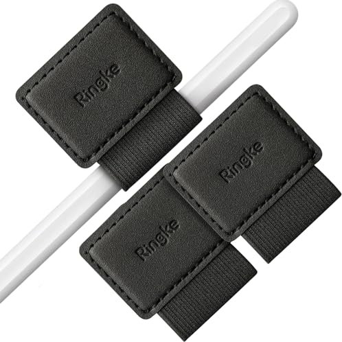 Ringke Pen Holder (3 Pezzi) per Apple Pencil, Diario, Taccuini e Altro - Anello Resistente in Pelle Adesiva 3M con Elastico - Black Nera