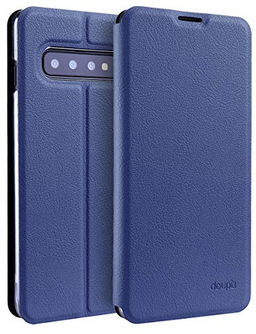 doupi Flip Case für Samsung Galaxy S10 Plus, Deluxe Schutz Hülle mit Magnetischem Verschluss Cover Klappbar Book Style Handyhülle Aufstellbar Ständer, dunkel blau