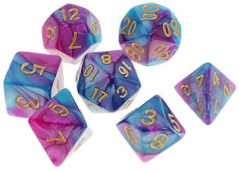 Yourandoll 7 STÜCKE Polyedrische Würfel Doppel-Farben 16mm D20 D12 D10 D8 D6 D4 Spielwürfel für Dungeons und Dragons RPG MTG DND Würfel Tischspiele (Lila Blau)