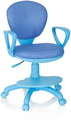 hjh OFFICE 670978 Kinderdrehstuhl Kid Colour Stoff Blau Schreibtischstuhl Kinder, Fußablage & Sitzfläche höhenverstellbar