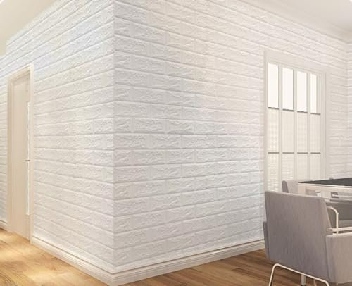 RHP 3D Tapete Wandpaneele Selbstklebend Ziegelstein Wasserdicht Wandaufkleber Tapete Wandpaneele selbstklebend Moderne Wandverkleidung in Steinoptik schnelle & leichte Montage (5 Stück, Weiß)