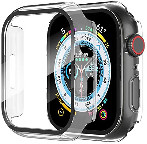 Diruite 2-Stück Hülle für Apple Watch Series 6/5/4/SE 44mm Hartglas Schutzhülle Hard PC Ultradünne Glas Schutz Case Rundum Displayschutz Transparent,44mm