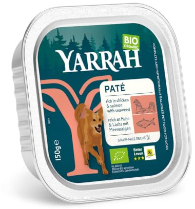 Yarrah Dog Food Paté Nassfutter, Huhn & Lachs, 150g
